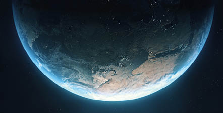 3d Render The planet Earth is accompanied by lens flare appearing from space, Night View (close-up) Maps, Cloud and other textures By NASA https://visibleearth.nasa.gov/collection/1484/blue-marble