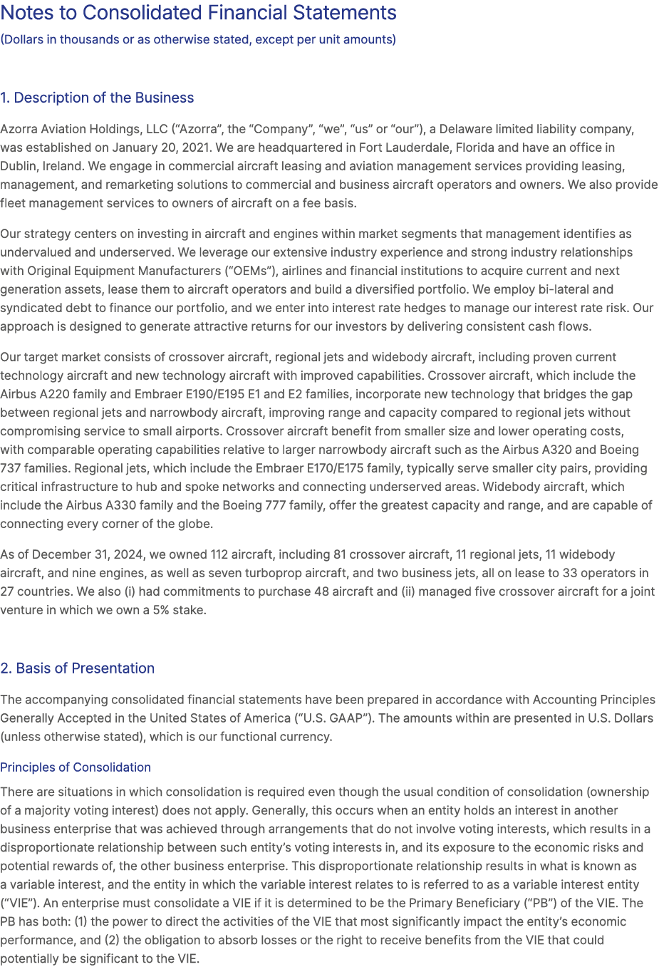 Notes to Consolidated Financial Statements (Dollars in thousands or as otherwise stated, except per unit amounts) 1. ...