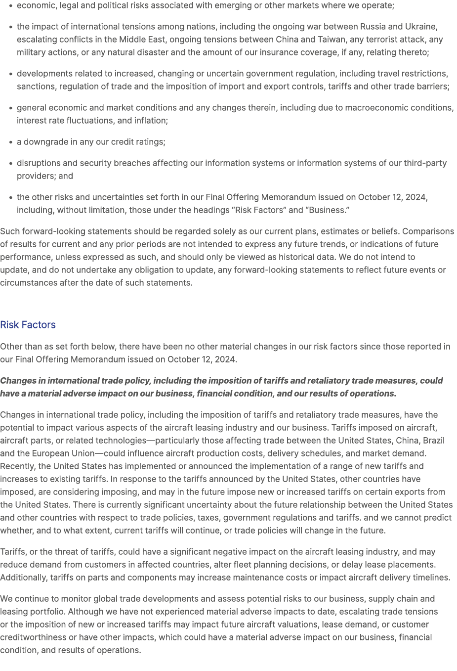 • economic, legal and political risks associated with emerging or other markets where we operate; • the impact of int...