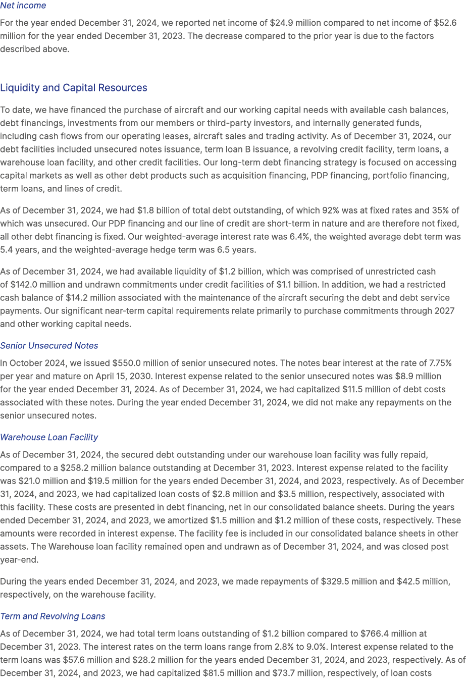 Net income For the year ended December 31, 2024, we reported net income of $24.9 million compared to net income of $5...