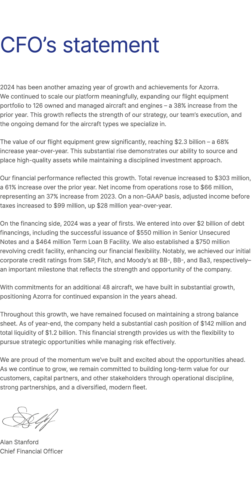 CFO’s statement 2024 has been another amazing year of growth and achievements for Azorra. We continued to scale our p...