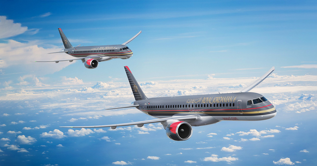 2 Embraer E2s in Royal Jordanian Airlines Livery Fly in Formation